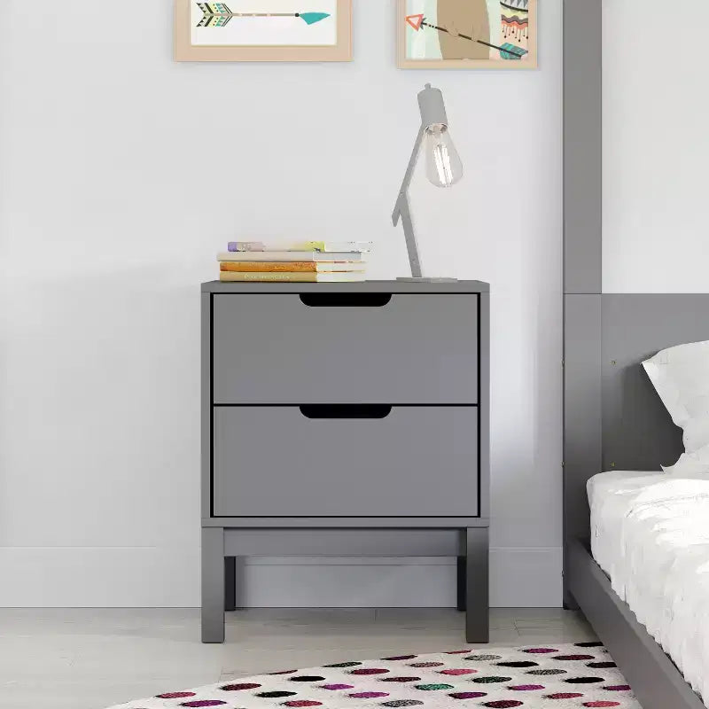 Emma and Oliver Kids Double-Drawer Night Stand with Solid Wood Frame, Side Table for Kids Bedroom
