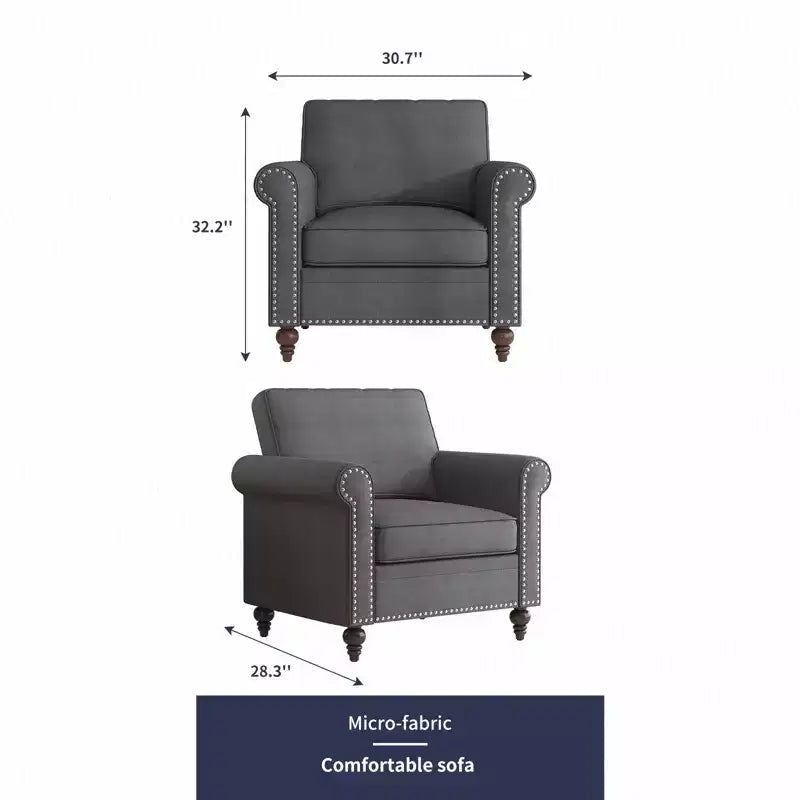 Fauteuil Accent Moderne avec Rivets, Tissu Lin, Fauteuil Simple, Canapé 1 Place du Milieu du Siècle pour Maison/Bureau/Appartement