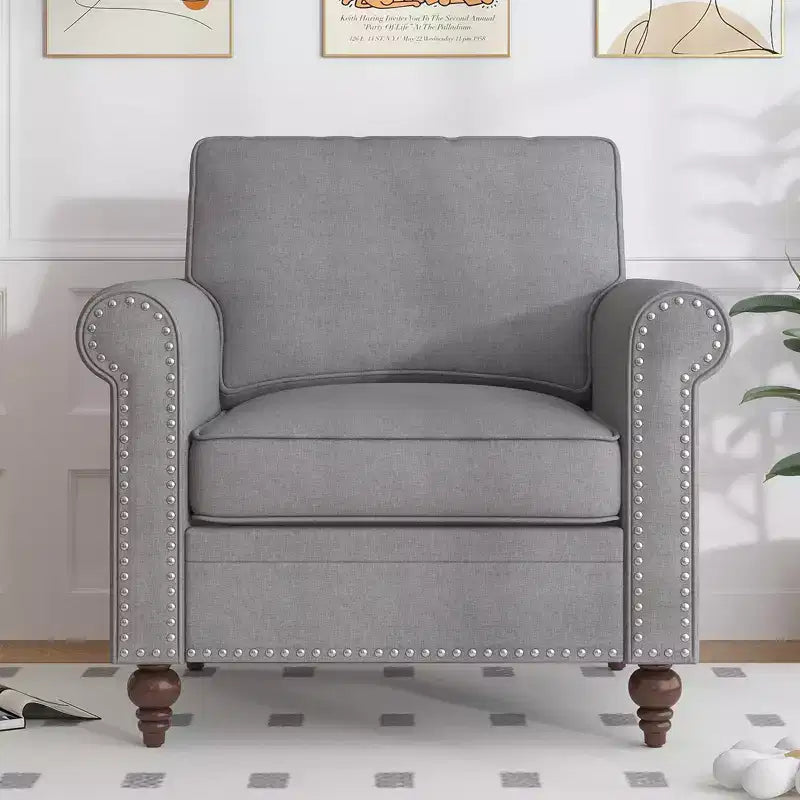Fauteuil Accent Moderne avec Rivets, Tissu Lin, Fauteuil Simple, Canapé 1 Place du Milieu du Siècle pour Maison/Bureau/Appartement