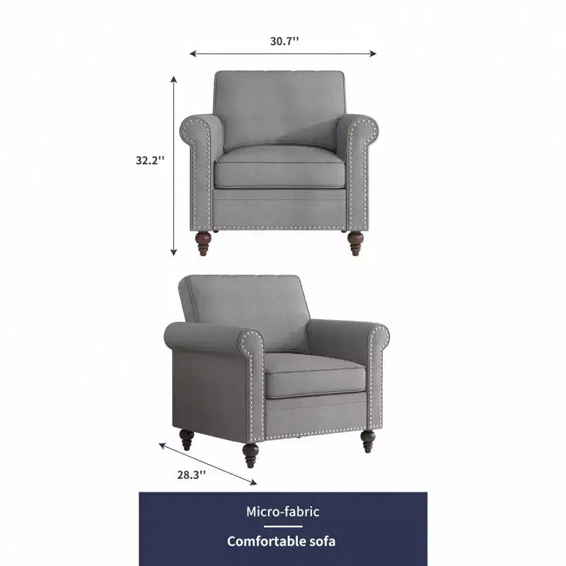 Fauteuil Accent Moderne avec Rivets, Tissu Lin, Fauteuil Simple, Canapé 1 Place du Milieu du Siècle pour Maison/Bureau/Appartement