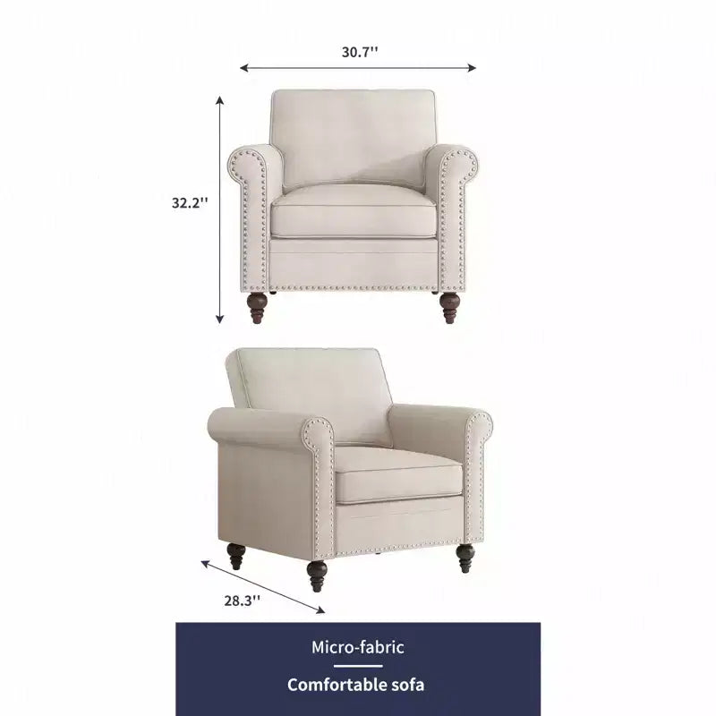 Fauteuil Accent Moderne avec Rivets, Tissu Lin, Fauteuil Simple, Canapé 1 Place du Milieu du Siècle pour Maison/Bureau/Appartement