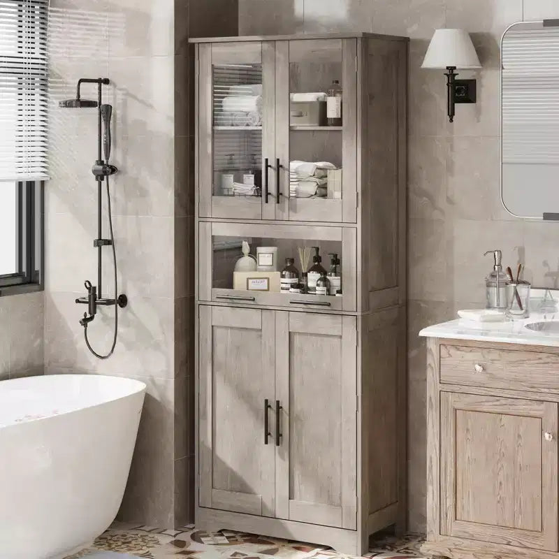 Tall Bathroom Cabinet Freestanding Linen Storage Cabinet with Doors and Adjustable Shelves 67H Kitchen Pantry Cabinet for Living Room