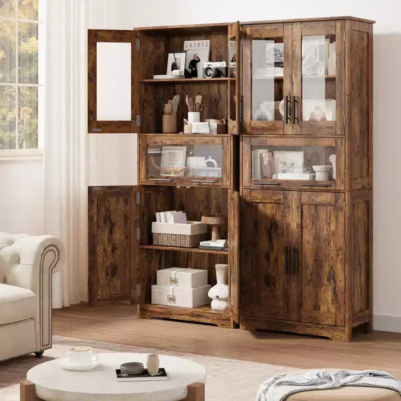 Meuble Colonne de Salle de Bain, Meuble de Rangement sur Pied avec Portes et Étagères Réglables, Meuble de Rangement de Cuisine de 170 cm de Haut pour Salon