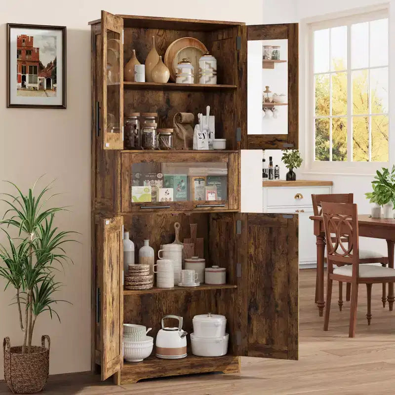 Meuble Colonne de Salle de Bain, Meuble de Rangement sur Pied avec Portes et Étagères Réglables, Meuble de Rangement de Cuisine de 170 cm de Haut pour Salon