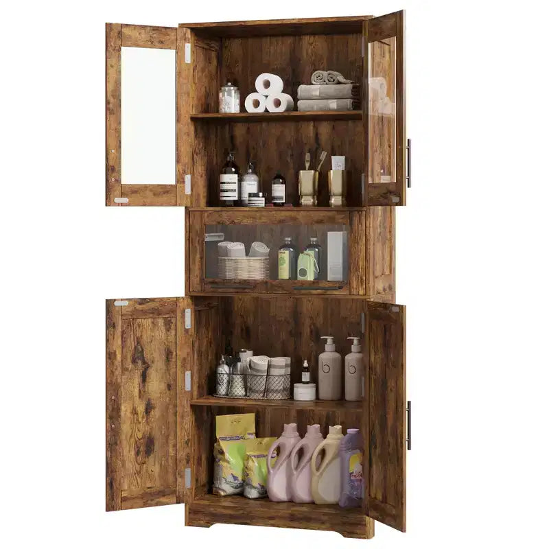 Meuble Colonne de Salle de Bain, Meuble de Rangement sur Pied avec Portes et Étagères Réglables, Meuble de Rangement de Cuisine de 170 cm de Haut pour Salon