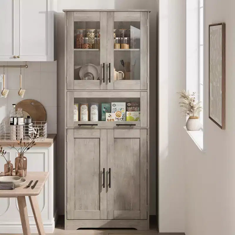 Meuble Colonne de Salle de Bain, Meuble de Rangement sur Pied avec Portes et Étagères Réglables, Meuble de Rangement de Cuisine de 170 cm de Haut pour Salon