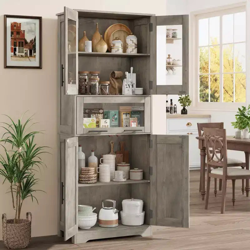 Meuble Colonne de Salle de Bain, Meuble de Rangement sur Pied avec Portes et Étagères Réglables, Meuble de Rangement de Cuisine de 170 cm de Haut pour Salon