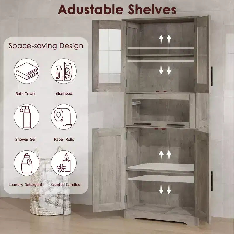 Meuble Colonne de Salle de Bain, Meuble de Rangement sur Pied avec Portes et Étagères Réglables, Meuble de Rangement de Cuisine de 170 cm de Haut pour Salon