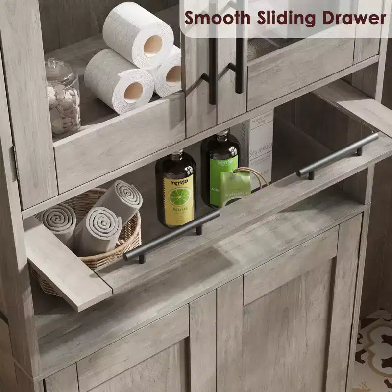Meuble Colonne de Salle de Bain, Meuble de Rangement sur Pied avec Portes et Étagères Réglables, Meuble de Rangement de Cuisine de 170 cm de Haut pour Salon
