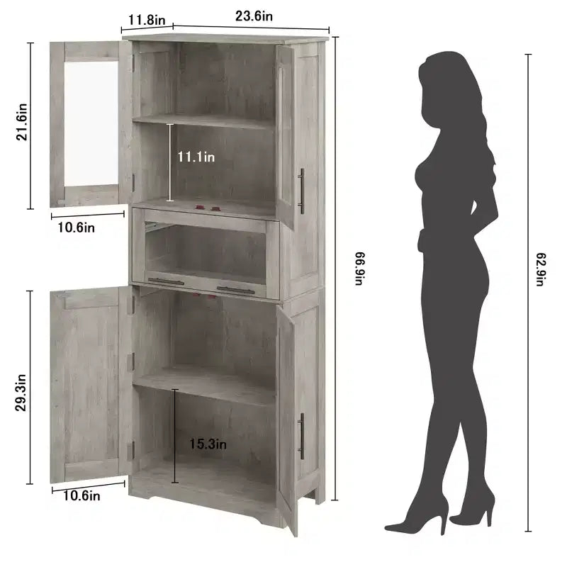Meuble Colonne de Salle de Bain, Meuble de Rangement sur Pied avec Portes et Étagères Réglables, Meuble de Rangement de Cuisine de 170 cm de Haut pour Salon