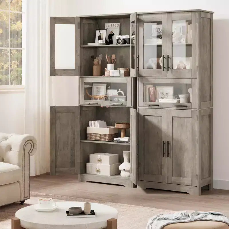 Meuble Colonne de Salle de Bain, Meuble de Rangement sur Pied avec Portes et Étagères Réglables, Meuble de Rangement de Cuisine de 170 cm de Haut pour Salon