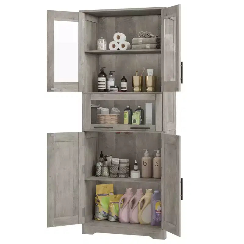 Meuble Colonne de Salle de Bain, Meuble de Rangement sur Pied avec Portes et Étagères Réglables, Meuble de Rangement de Cuisine de 170 cm de Haut pour Salon