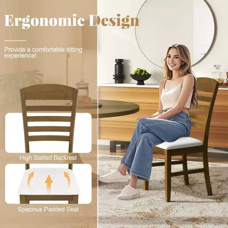Lot de 2/4 chaises de salle à manger en bois, chaises d'appoint rembourrées en tissu avec structure en bois d'hévéa
