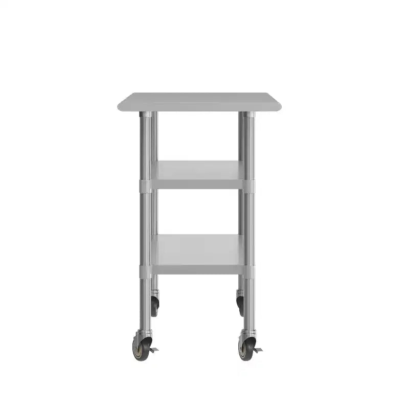 Table de préparation et de travail certifiée en acier inoxydable 24x 48 avec 2 étagères inférieures en acier galvanisé et 4 roulettes dont 2 verrouillables