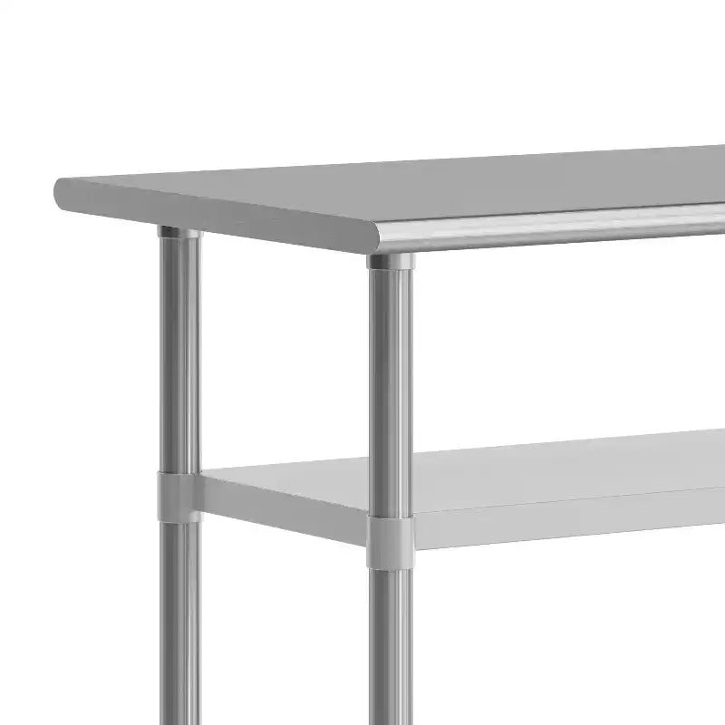 Table de préparation et de travail certifiée en acier inoxydable 24x 48 avec 2 étagères inférieures en acier galvanisé et 4 roulettes dont 2 verrouillables
