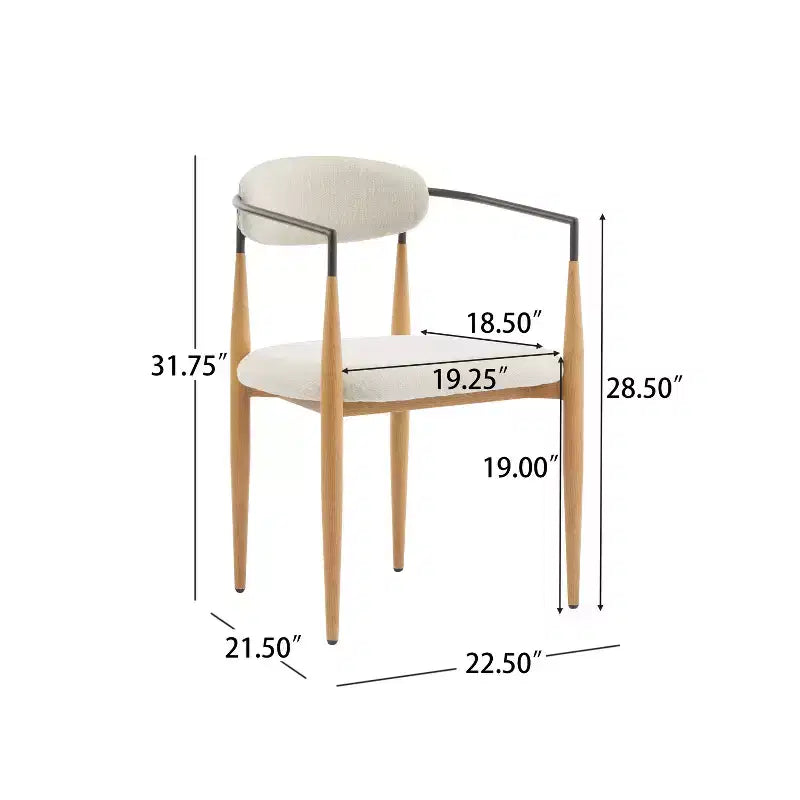 Chaises de salle à manger modernes rembourrées en fer avec dossier ouvert incurvé (Lot de 2)