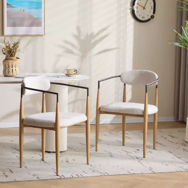 Chaises de salle à manger modernes rembourrées en fer avec dossier ouvert incurvé (Lot de 2)