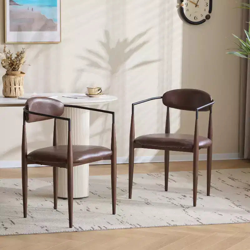 Chaises de salle à manger modernes rembourrées en fer avec dossier ouvert incurvé (Lot de 2)