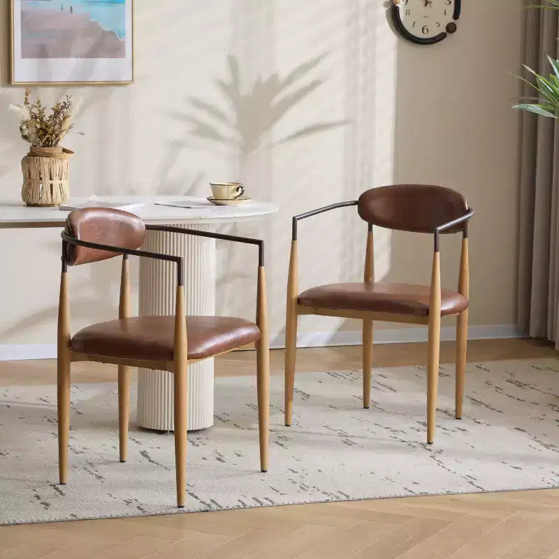 Chaises de salle à manger modernes rembourrées en fer avec dossier ouvert incurvé (Lot de 2)