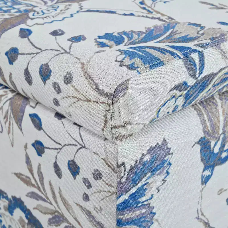 Pouf de rangement rectangulaire contemporain en bois et tissu d'ameublement à motif floral