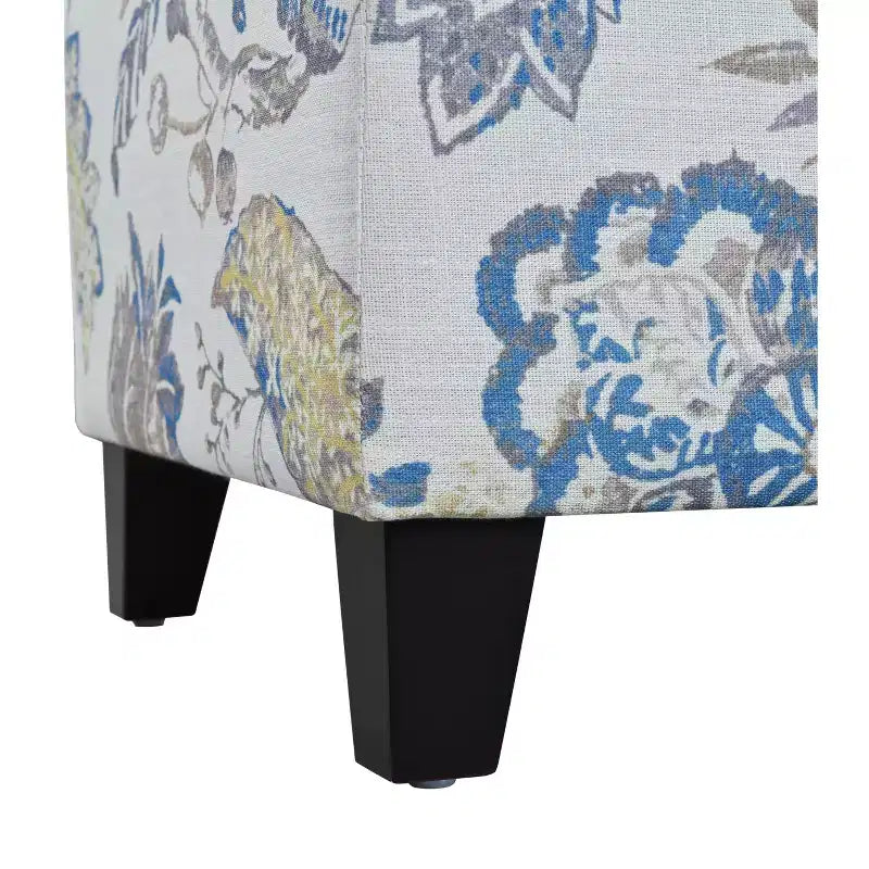 Pouf de rangement rectangulaire contemporain en bois et tissu d'ameublement à motif floral