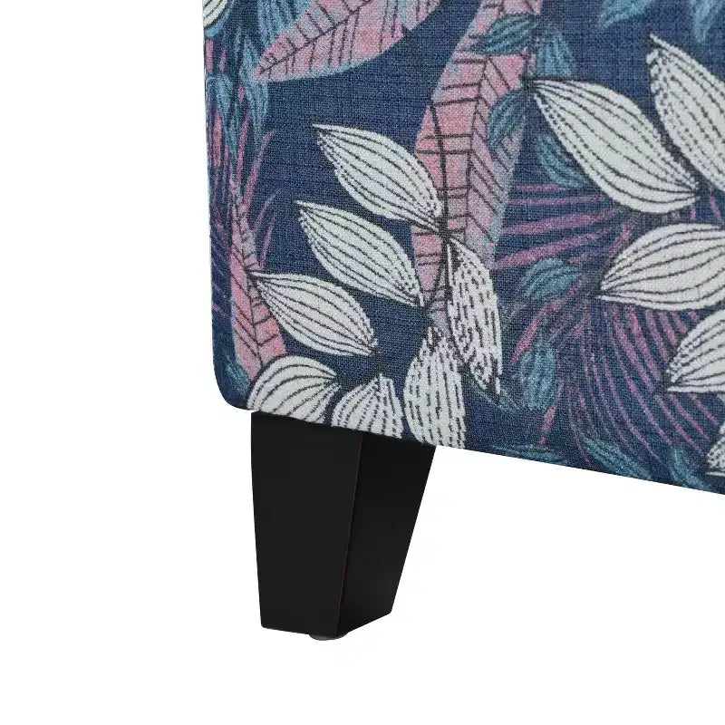 Pouf de rangement rectangulaire contemporain en bois et tissu d'ameublement à motif floral