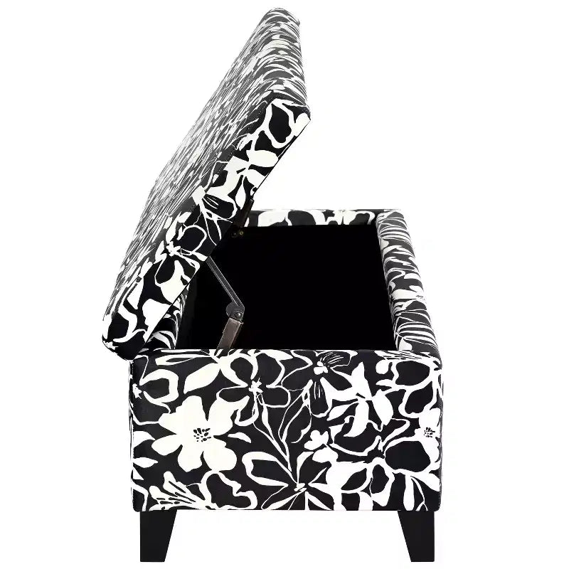 Pouf de rangement rectangulaire contemporain en bois et tissu d'ameublement à motif floral