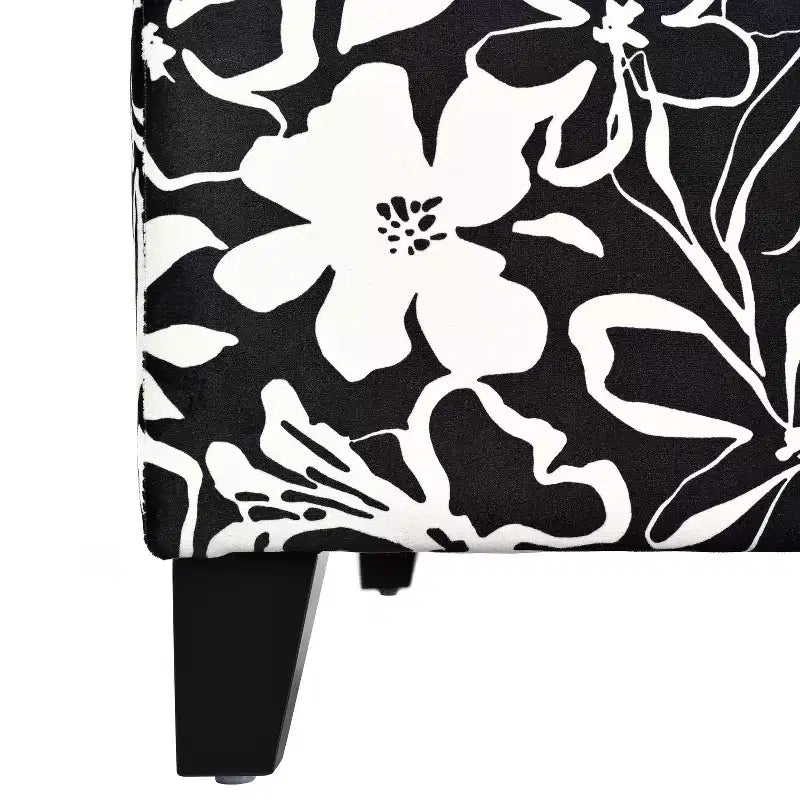Pouf de rangement rectangulaire contemporain en bois et tissu d'ameublement à motif floral