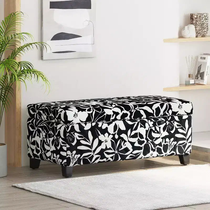 Christopher Knight Home Madison Contemporary Wood Upholstered Rectangle Storage Ottoman with Floral Pattern