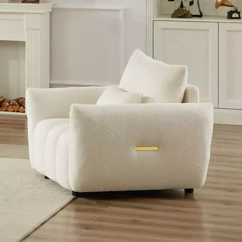 39.7Canapé moderne en tissu Teddy - Fauteuil de salon rembourré avec un oreiller, idéal pour appartement, bureau, salon et chambre à coucher