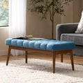 GDFStudio Flora Mid Century Modern 44 Upholstered Tufted Rubberwood Ottoman
