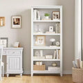 5 Tier Tall White Bookshelves, Large Wooden Bookcase with Adjustable Shelves