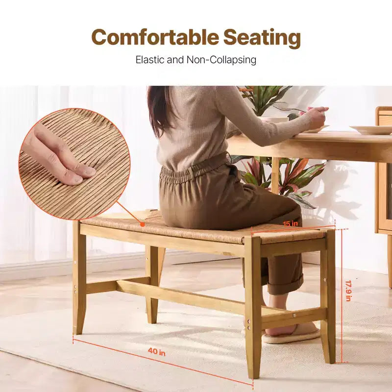 Banc en rotin, banc en rotin de 40", banc d'entrée avec pieds en chêne, banc de chambre bohème en bout de lit avec rotin tressé à la main