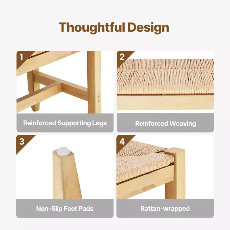 Banc en rotin, banc en rotin de 40", banc d'entrée avec pieds en chêne, banc de chambre bohème en bout de lit avec rotin tressé à la main