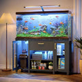 Bestier 55 Gallon Fish Tank Stand Metal Aquarium Stand with Storage Cabinet & Power Outlets LED Light, 750lbs Capacity, Black