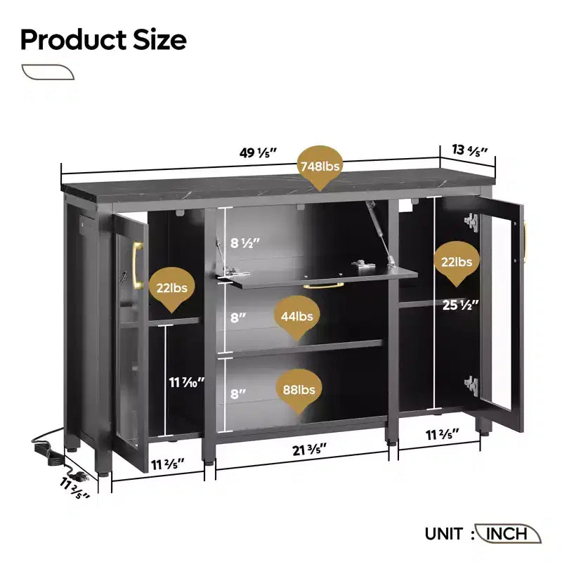 Meuble de support pour aquarium en métal avec rangement et prises de courant, éclairage LED, capacité de 340 kg, noir