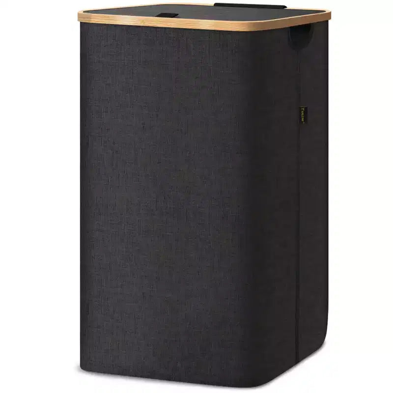 HOMLUX 2.8bu Laundry Hamper with Lid, Bamboo Pull Handles, Internal Support