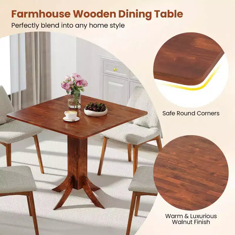 Table à manger carrée avec pied central 33 Table de cuisine en bois pour 2-4 personnes