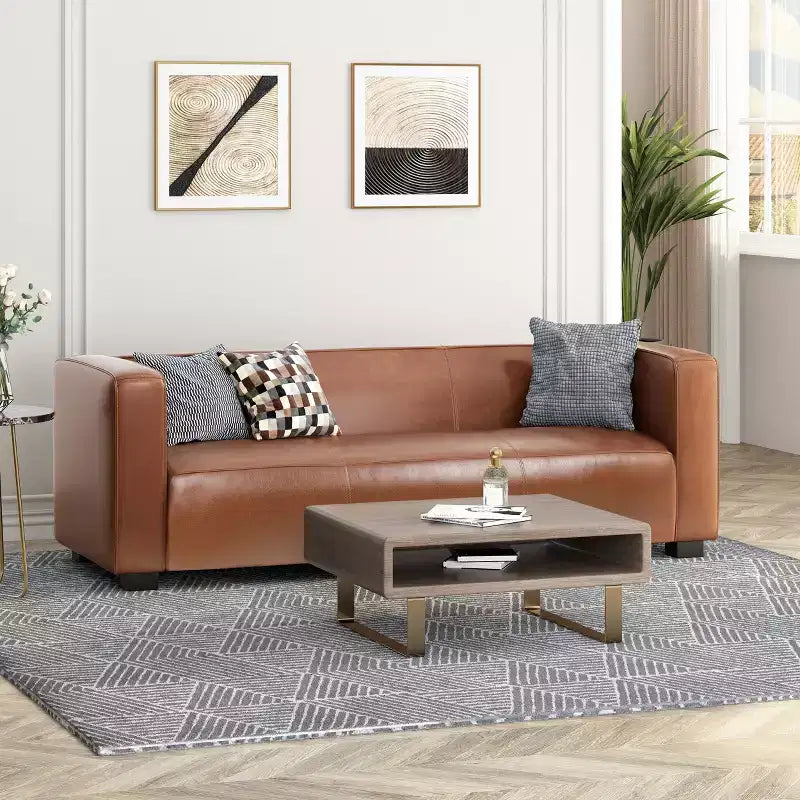 Christopher Knight Home Kaia 80 Contemporary Square Arm Faux Leather 3 Seater Sofa with Birch Wood Legs