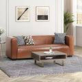 Christopher Knight Home Kaia 80 Contemporary Square Arm Faux Leather 3 Seater Sofa with Birch Wood Legs