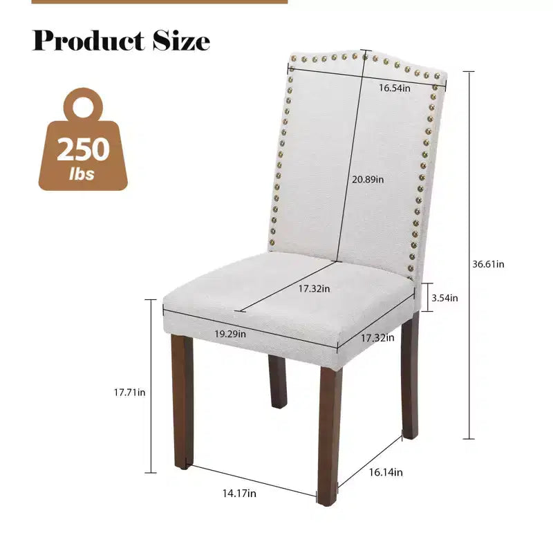 Chaises de salle à manger modernes sans accoudoirs avec tissu rembourré, garniture cloutée et pieds en bois