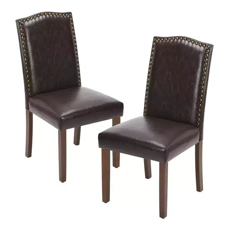 Chaises de salle à manger modernes sans accoudoirs avec tissu rembourré, garniture cloutée et pieds en bois