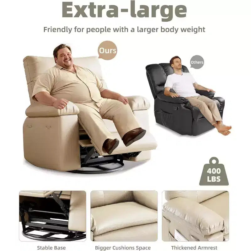 Fauteuil inclinable surdimensionné pour adultes - Canapé inclinable en cuir PU avec mousse haute densité, siège large et inclinaison manuelle douce
