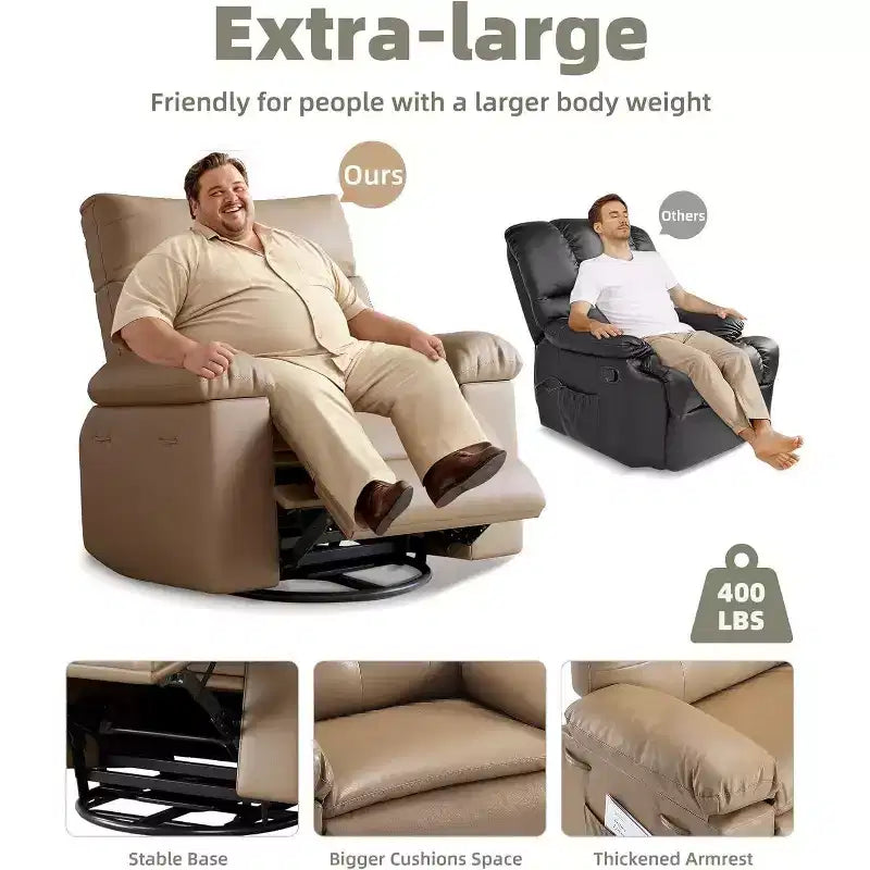 Fauteuil inclinable surdimensionné pour adultes - Canapé inclinable en cuir PU avec mousse haute densité, siège large et inclinaison manuelle douce