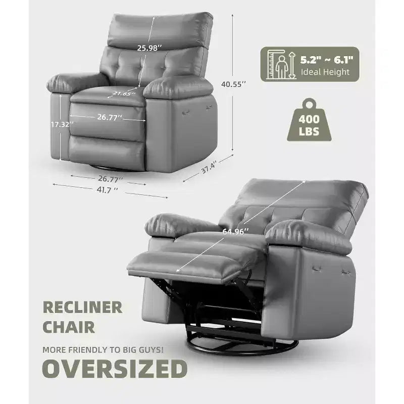 Fauteuil inclinable surdimensionné pour adultes - Canapé inclinable en cuir PU avec mousse haute densité, siège large et inclinaison manuelle douce