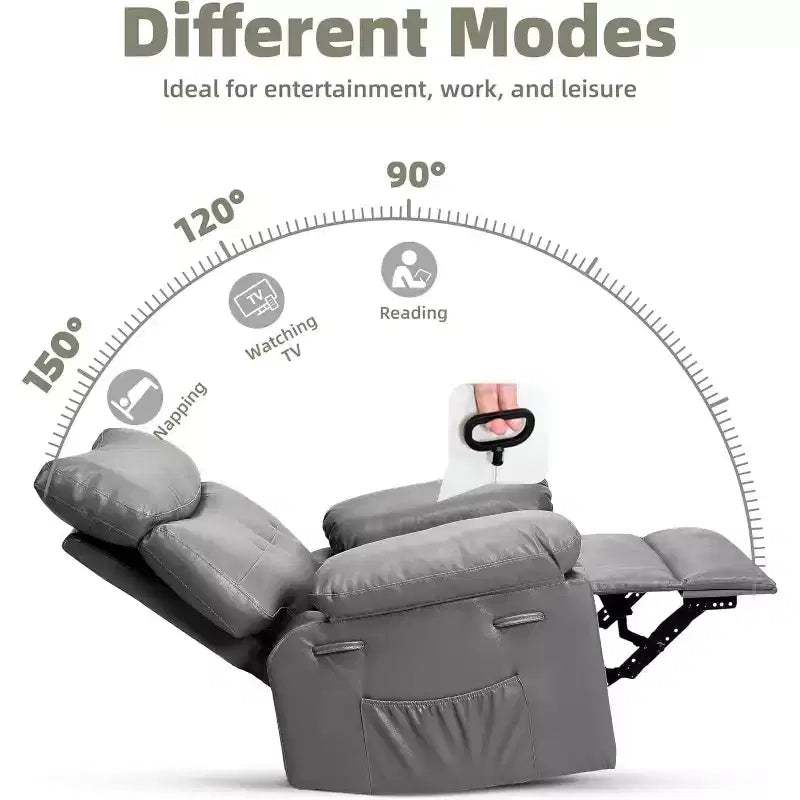 Fauteuil inclinable surdimensionné pour adultes - Canapé inclinable en cuir PU avec mousse haute densité, siège large et inclinaison manuelle douce