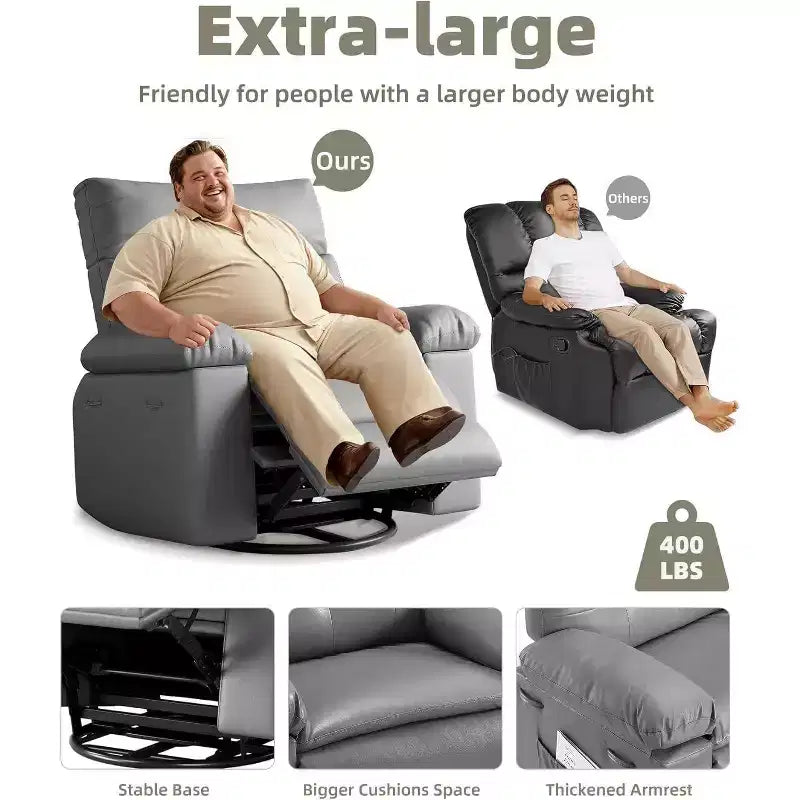 Fauteuil inclinable surdimensionné pour adultes - Canapé inclinable en cuir PU avec mousse haute densité, siège large et inclinaison manuelle douce