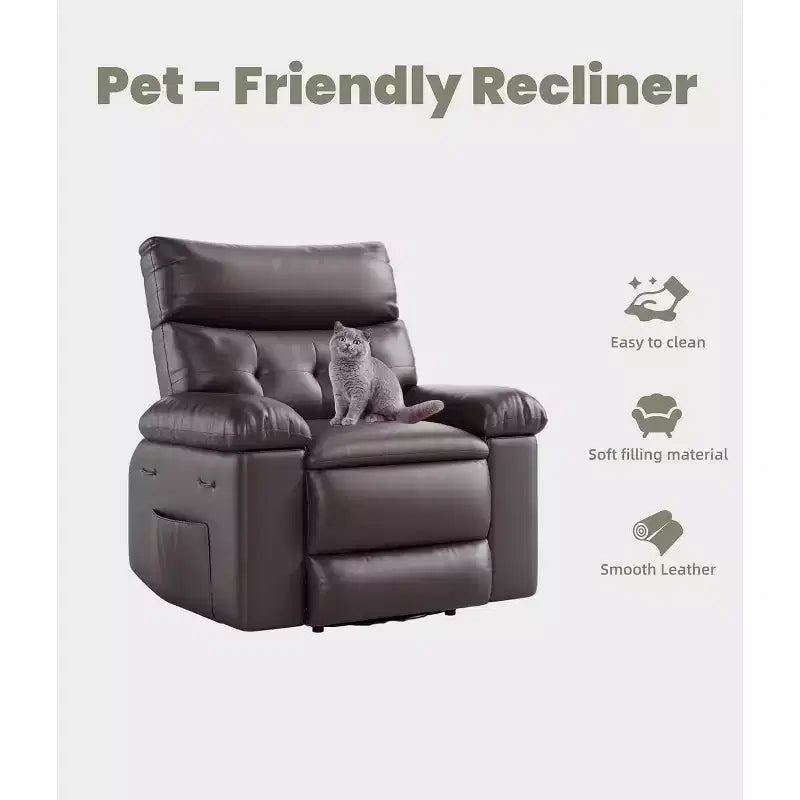 Fauteuil inclinable surdimensionné pour adultes - Canapé inclinable en cuir PU avec mousse haute densité, siège large et inclinaison manuelle douce