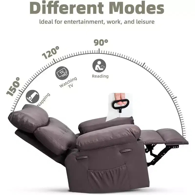 Fauteuil inclinable surdimensionné pour adultes - Canapé inclinable en cuir PU avec mousse haute densité, siège large et inclinaison manuelle douce