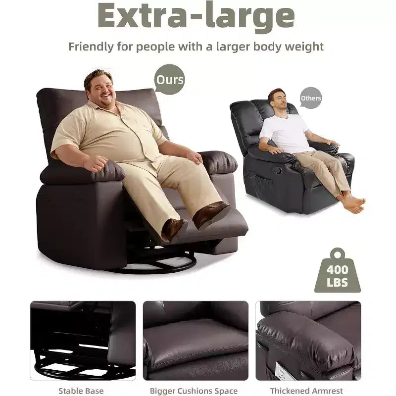 Fauteuil inclinable surdimensionné pour adultes - Canapé inclinable en cuir PU avec mousse haute densité, siège large et inclinaison manuelle douce